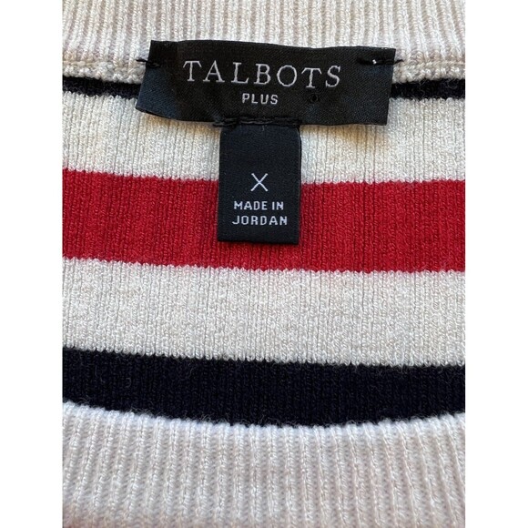 Talbots Womens Size X Red White French Stripe Puff Sleeve Crewneck Sweat… - Picture 4 of 8